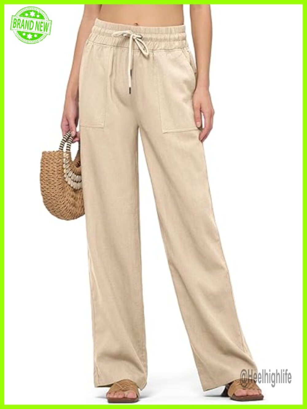 Wide Leg Linen Blend Palazzo Pants with Pockets Casual Lounge